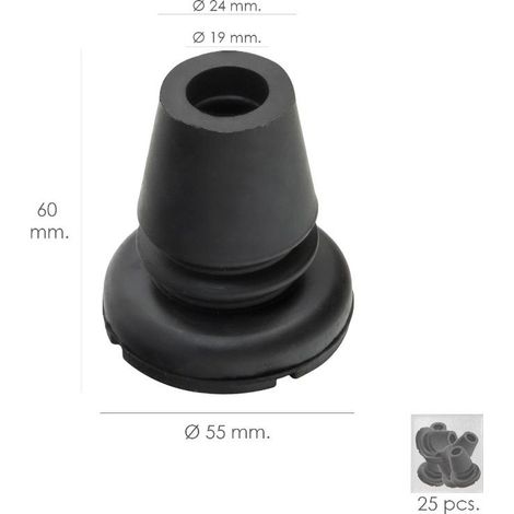 taco goma baston negro tubo ø 19 mm. / base ø 55 mm. tipo fuelle bolsa 25 unidades (1/2)