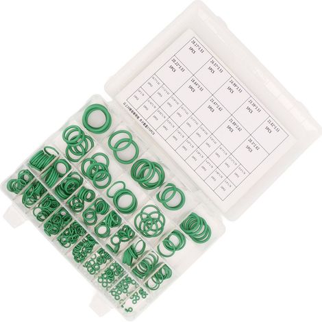 Set mit 375 universellen grünen wasserdichten O-Ringen zur Reparatur von Lecks in Klimaanlagenleitungen von Autos und anderen tragbaren Anwendungen. (1/5)