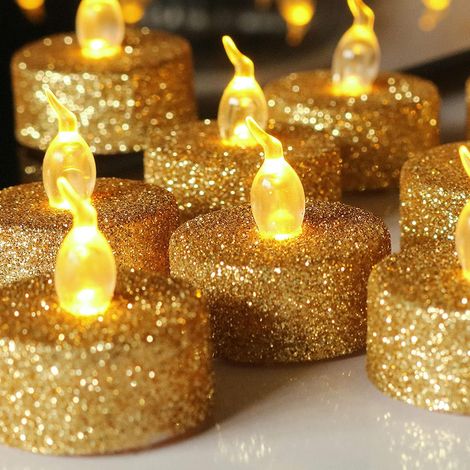 Set of 24 flameless LED tealight candles for Halloween, Christmas, Thanksgiving, 3.6 cm, flickering amber, festival decoration, battery operated for weddings, parties (gold) (1/5)