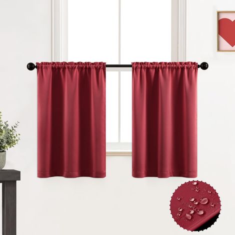 Lot de 2 petits rideaux de fenêtre rouges pour décoration de cuisine, 60 cm de long (1/5)
