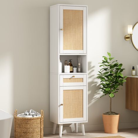 Badschrank 40x30x166 cm aus weißem MDF mit Stauraum, platzsparend – MEUBLIV (1/5)