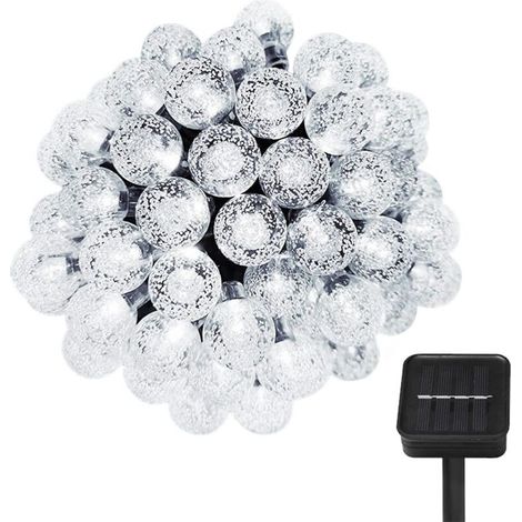 Lumières de Noël, 9,5 m, 50 LED, 8 modes, étanche, capteur de lumière, à énergie solaire, blanc (1/5)