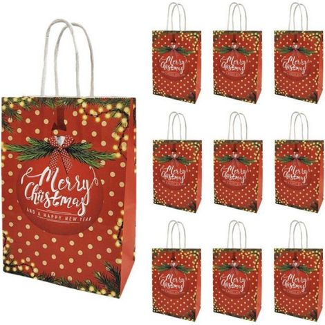 Sac Cadeau - Papier Kraft - Motif Pere Noel - 21 x 15 x 8 cm - Pour Noel - Lot de 10 (1/5)