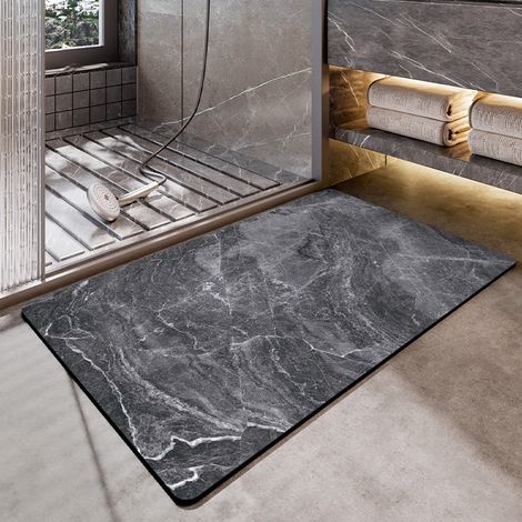 Tapis de bain antidérapant 60 x 90 cm, ultra-absorbant, séchage rapide, ultra-fin et facile à nettoyer, pour porte de baignoire ou de douche, couleur anthracite. (1/5)