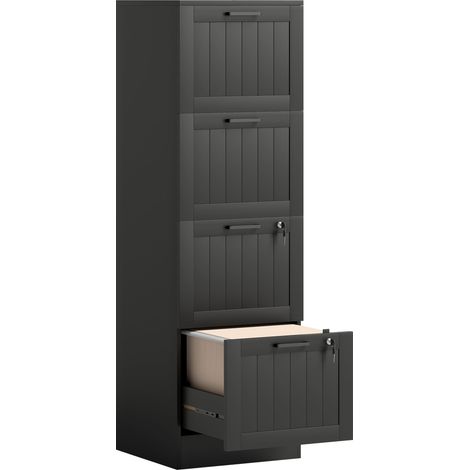 Caisson bureau, meuble rangement bois 4 tiroirs et serrure, barres de suspension réglables, 40 x 40 x 131 cm, noir (1/5)