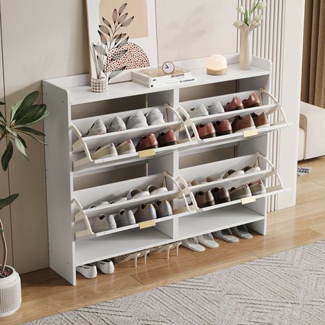 Mueble zapatero recibidor 4 puertas estrecho blanco OKMYHOME (1/5)