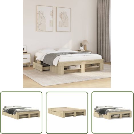 vidaXL Bettgestell Sonoma-Eiche 135x190 cm Holzwerkstoff (1/5)
