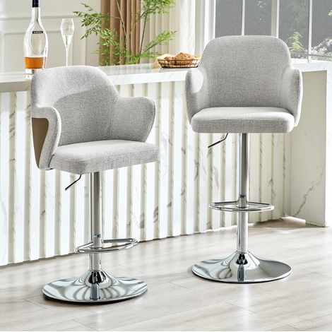 Tabourets de bar réglables 2 pièces, pivotants à 360°, hauteur réglable, tissu gris clair HAVRYA (1/5)