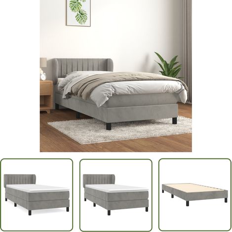The Living Store Sommier à lattes de lit et matelas Gris clair 90x190 cm Velours - Lit Plateforme - Lit Double - Lit Velours - Lit Design - Literie (1/5)