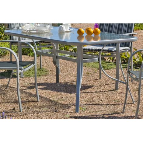 Mesa para terraza jardín en acero Seul-150, en acabado color plata. (1/2)