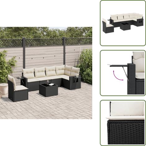 Poltrona da giardino - vidaXL Set Divani da Giardino con Cuscini 7pz Nero Polyrattan - Tavolo da giardino