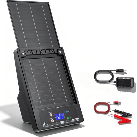 Clôture Électrique Solaire avec Panneau Solaire Pliable Double, 16 KM Portée, 0,3-2J, 6KV-12KV Réglable, Batterie Lithium 18000mAh, IP55, Électrificateur pour Volaille, Bétail (1/5)