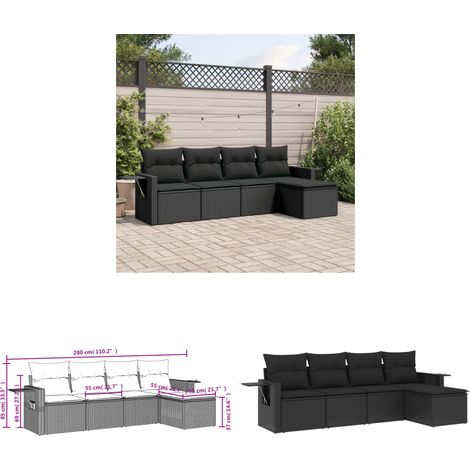 Salon de jardin 5 pcs avec coussins noir résine tressée - Salon De Jardin - Meuble Extérieur - Set Salon - Résine Tressée - Rotin Synthétique - Home & Living (1/3)