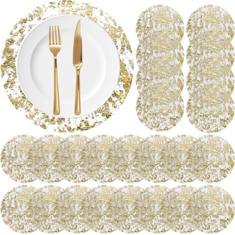 Maille Fine Set de Table Doré Rond, 24 Pièces 13-Pouces Dessous Assiette de Table Sets de Table Maille en Feuille d'or pour Restaurant Occidental, Fêtes de Mariage, Dîners de Famille (A) (1/5)