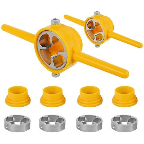 Jeu de 6 filières NPT, outil de filetage PVC, filière manuelle pour tuyaux PVC, jaune (1/4)