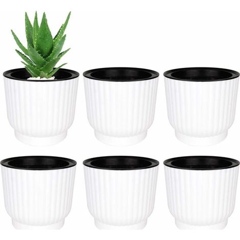 Lot de 2 pots de fleurs ronds en plastique blanc à réserve d'eau, avec système d'arrosage automatique pour une plantation facile et une décoration idéale pour votre jardin. (1/5)