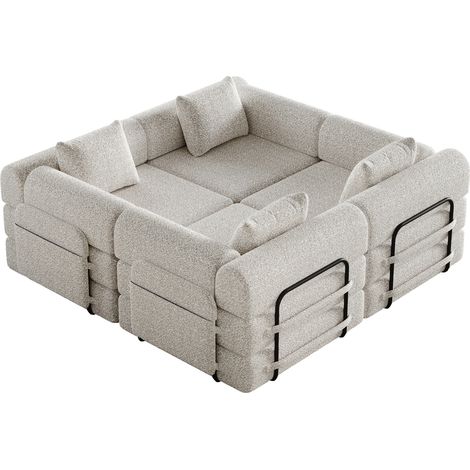 ELVMI Schlafsessel 2-in-1 mit Armlehnen-Staufach, Drei Stahlrahmen und Rutschfester Unterseite, Chenille Khaki (1/5)