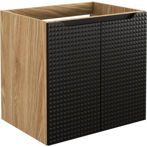 Möbelwaschtisch VELNIA – 2 Schubladen – 60 cm – Farbe Eichenhell und Schwarz – Zum Aufhängen