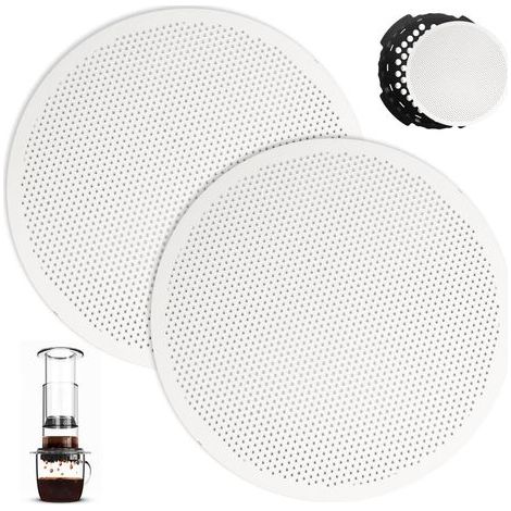 Set mit 2 Edelstahl-Kaffeefiltern für AeroPress, 62 mm/2,45 Zoll, wiederverwendbarer Metall-Kaffeefilter für AeroPress Go, geeignet für Espresso, Americano und Cold Brew (1/5)