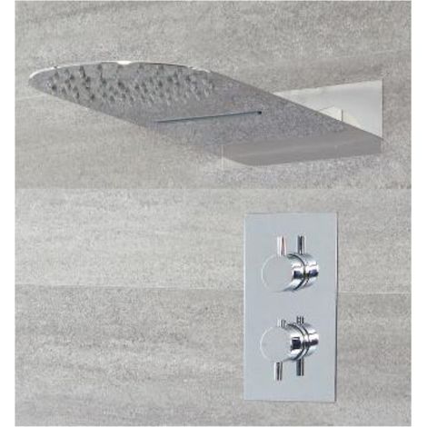 Milano Mirage 2 Outlet Twin Diverter Thermostatic Mixer Shower Valve with 200mm x 500mm Wall Mounted Rainfall and Waterblade Shower Head - Chrome (1/5)