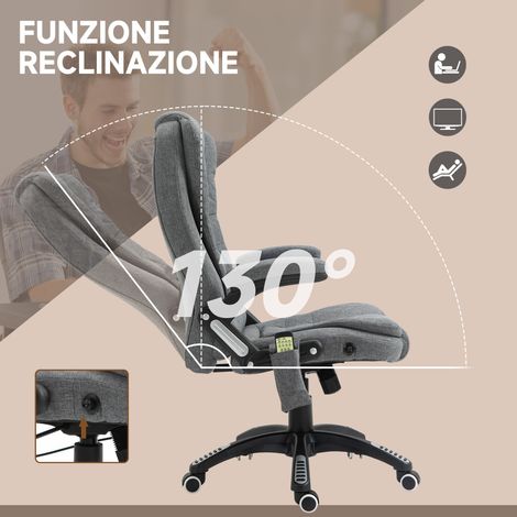 Fauteuil de bureau gris chauffant inclinable, massant 6 points vibrants, hauteur ajustable, télécommande, poche latérale en tissu. (1/5)