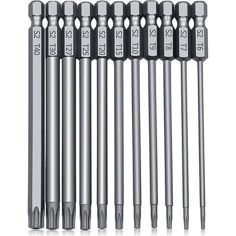 11-teiliges 100-mm-Torx-Schraubendreherbit-Set – Magnetische, sternförmige Sicherheitsbits T6–T40 mit 6,35-mm-Sechskantschaft, S2-Stahl, für Schlagschrauber und Elektrowerkzeuge (1/5)