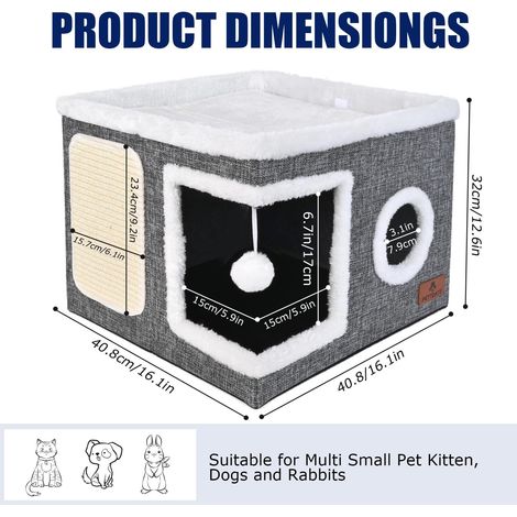 Maison pour chat pliable avec griffoir et coussin réversible pour chaton et petit chien (1/5)