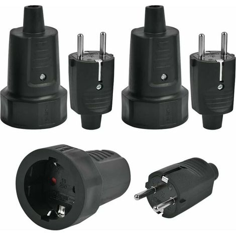 3 fiches mâles et 3 prises femelles IP44, prise électrique 2 broches 250 V 16 A, étanche caoutchouc, pour câble 6 à 10 mm², usage extérieur (1/5)