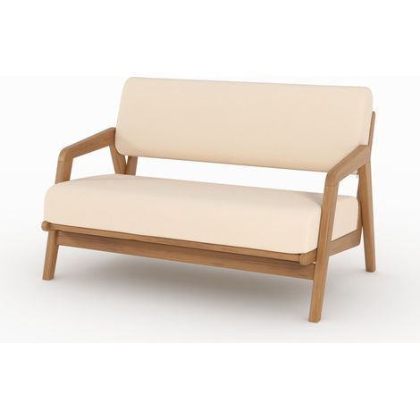 Canapé de jardin en bois d'acacia, tissu beige clair 2 places - Siargao