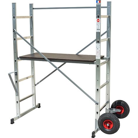 Hailo – Échafaudage aluminium avec roues tout-terrain – Hauteur de travail 3 m – Pour chantiers extérieurs et intérieurs – Charge maximale 150 kg (1/8)