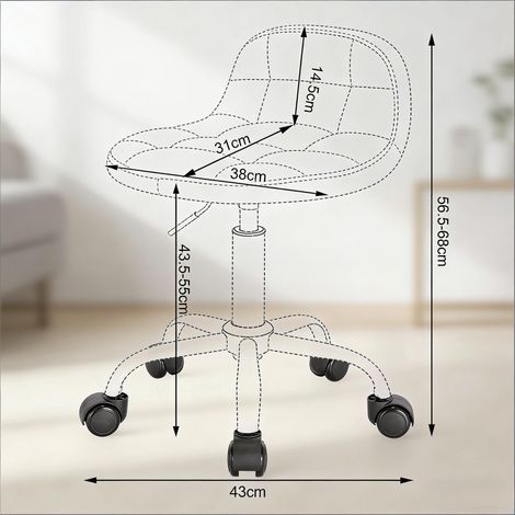 Tabouret de bureau à roulettes chaise pivotante ordinateur maquillage chaise de salon 60x60x90cm