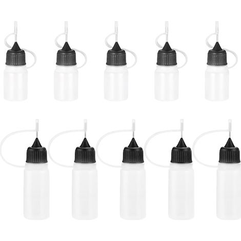 Lot de 10 flacons pipette plastique souple – bouteilles colle vides pointe aiguille précision 5/10 ml