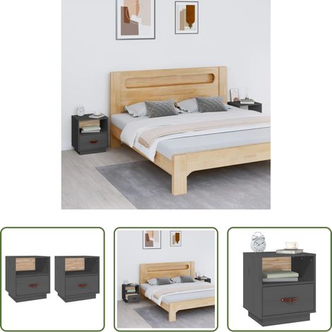 vidaXL Kiefer Nachttisch - Nachttische 2 Stk. Grau 40x34x45 cm Massivholz Kiefer (1/5)