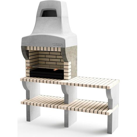 Barbecue en béton préfabriqué Bailen Plus 1 – Support latéral – Grille galvanisée 69,5 x 35 cm – Pour 7 convives – Usage extérieur – Movelar