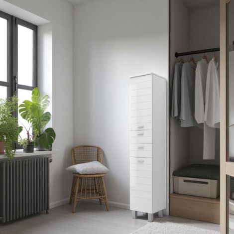 Colonna bagno a terra H195 a 2 ante e 2 cassetti RIGO Bianco Lucido (1/3)