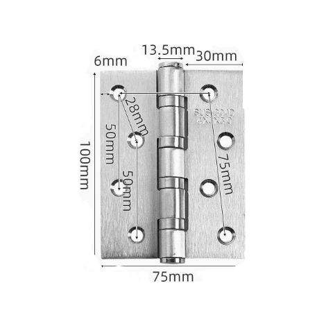 Edelstahl-Türscharnier, 2 Stück, Klavierscharnier aus Edelstahl 304, Materialstärke 2,6 mm + 16 Schrauben für Innen- und Außentüren, 100 x 75 x 3 mm