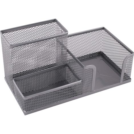 1 Organiseur de Bureau, Métal, 3 Compartiments, Maille, Pieds en Caoutchouc, Espace de Travail