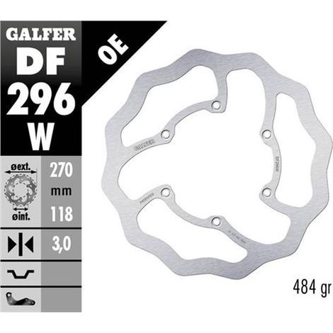 Disco freno anteriore Galfer per Yamaha WR 250F '17-, WR 450F '20-, YZ 125/250 '22-, YZ 250F/450F '20 Wave (270x118x3mm)