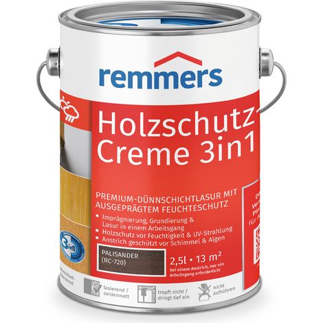 Remmers Holzschutz-Creme 3in1 palisander, 2,5 Liter, tropffreie Holzlasur für aussen, 3facher Holzschutz mit Imprägnierung + Grundierung + Lasur (1/10)