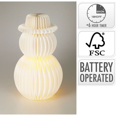 Pupazzo di neve decorativo in carta con LED, altezza 50 cm, colore bianco