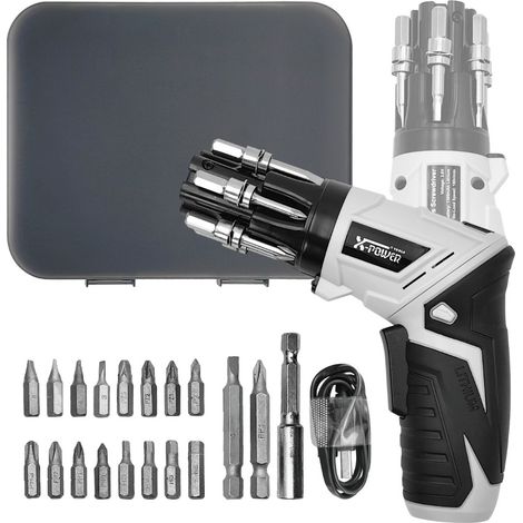 Tournevis Électrique Sans Fil 3.6V Rechargeable (1300mAh) - 6 Douilles à Changement Rapide + 19 Embouts, Corps Pivotant 180° avec LED (1/5)