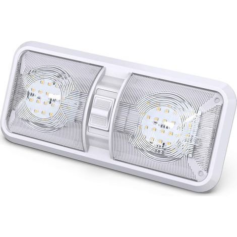 Plafonnier LED double dôme, blanc, avec interrupteur, adapté à l'éclairage intérieur des camping-cars et des bateaux. (1/5)
