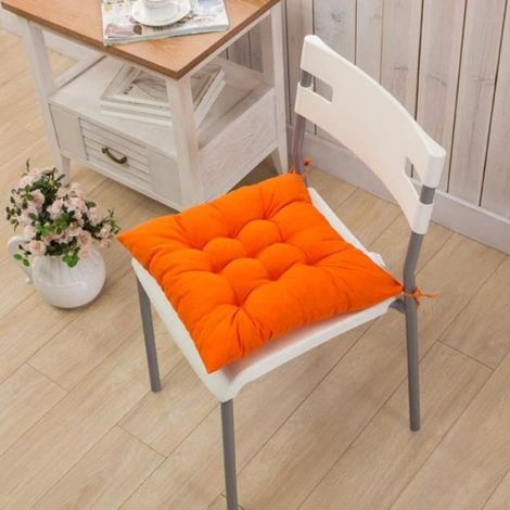 Lot de 4 Coussins de Chaise 40x40x5cm, Galette de Chaise Orange, Couverture en Polyester et Remplissage en Coton pour Assise de Chaise (1/4)