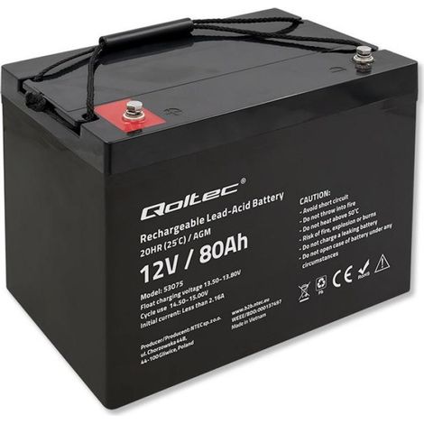 Batería Qoltec 53075 AGM  12 V  80 Ah  23,5 kg (1/5)