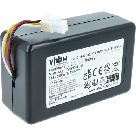 vhbw Akku kompatibel mit Samsung Powerbot VR1AM7040W9/AA, VR1AM7040W9 / AA, VR1AM7010UW/AA Saugroboter (3,4 Ah, 21,6 V, Li-Ion)