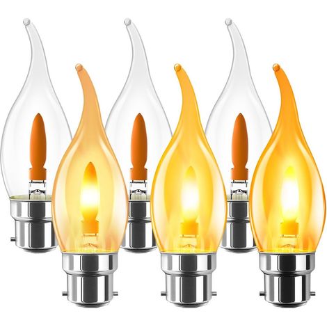Ampoule B22 Led à Filament, 1W Ampoule B22 Blanc Chaud, Ampoules Simulant des Flamme Ondulantes, Ampoules dambiance, Modélisation de la Flamme, 1800K Crépuscule, Non-dimmable, Lot de 6 Bombillas (1/5)
