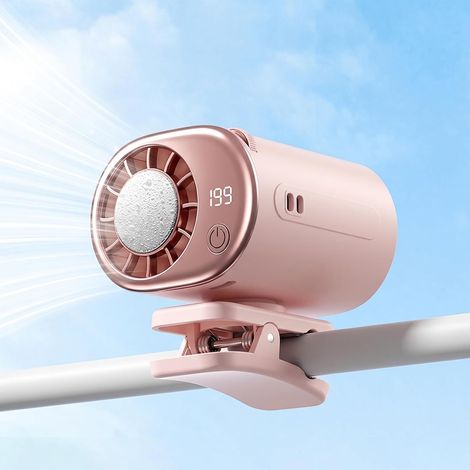 Ventilateur à pince rose rechargeable cou/taille, flux d'air turbo 199 vitesses, mini ventilateur portable personnel pour bureau, sport, voyage et activités extérieures (1/5)