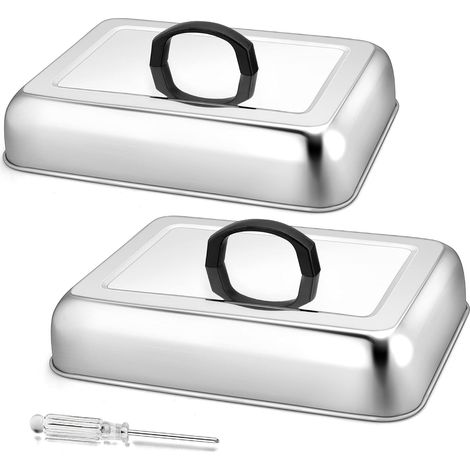 Herogo Lot de 2 bombes de cuisson rectangulaires en acier inoxydable avec poignée résistante à la chaleur, idéales pour barbecue, grill à dessus plat, passe au lave-vaisselle, Argenté. (1/5)