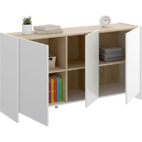 Dmora - Aparador Dariol, Buffet para salón, Aparador moderno para salón con 3 puertas, 138x42h76 cm, Blanco y Roble