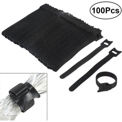 Lot de 100 attaches de câble de 15 cm (6 pouces) avec sangle auto-agrippante réutilisable pour la fixation d'organiseurs (noir) (1/3)